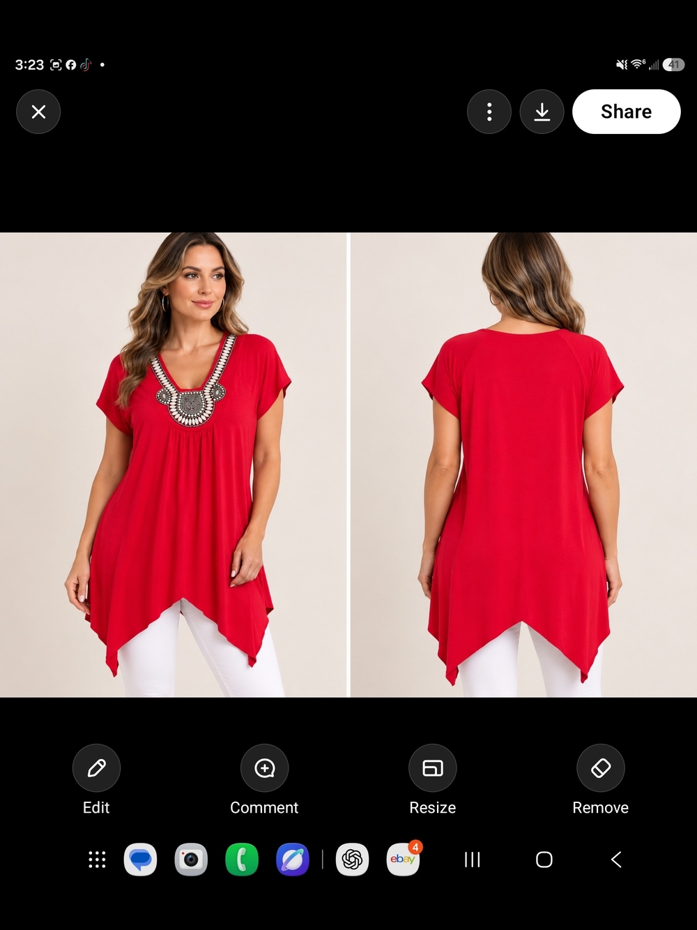 White Mark Red Embellished V-Neck Handkerchief Hem Tunic